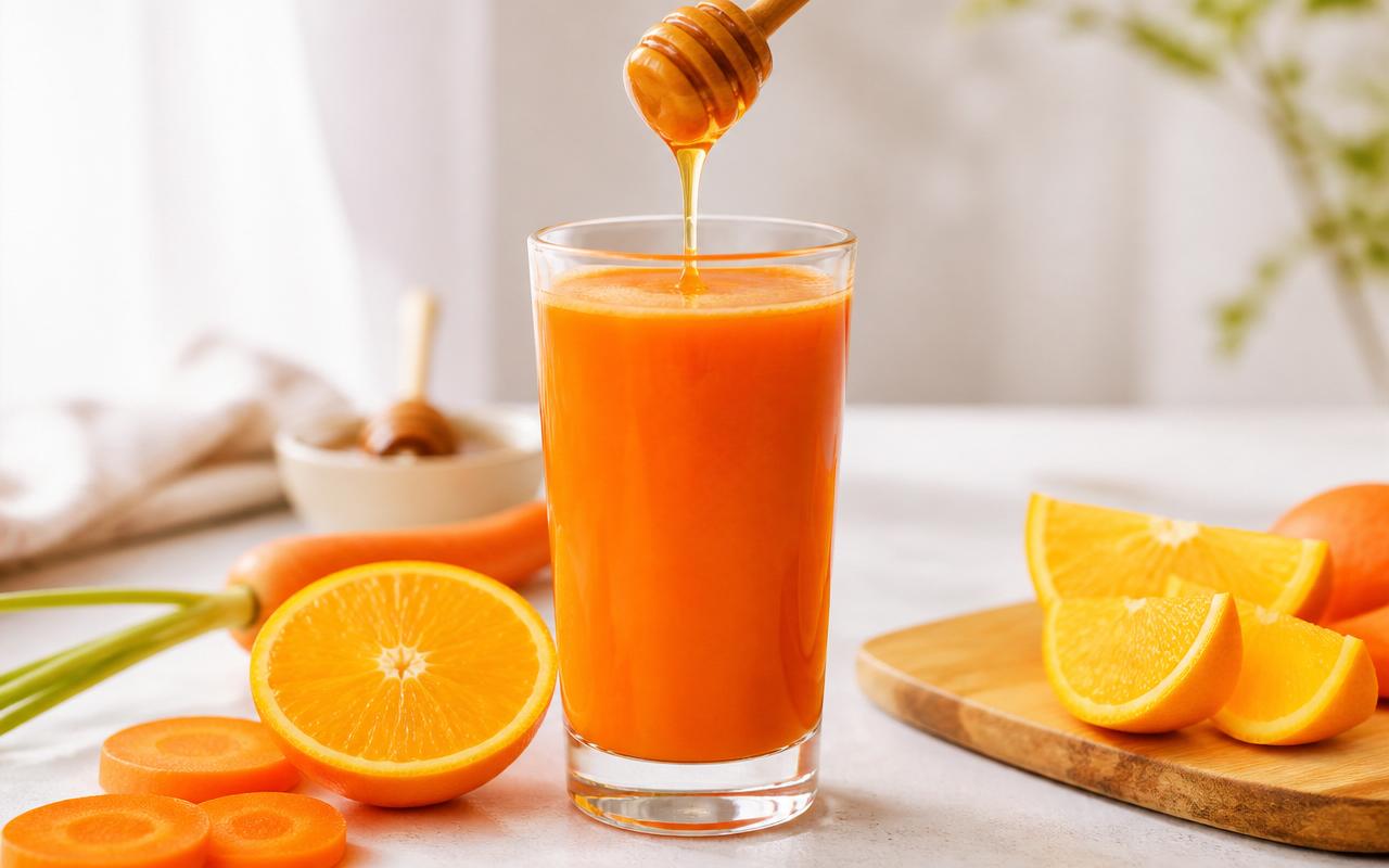 Foto da receita Vitamina laranja, cenoura e mel